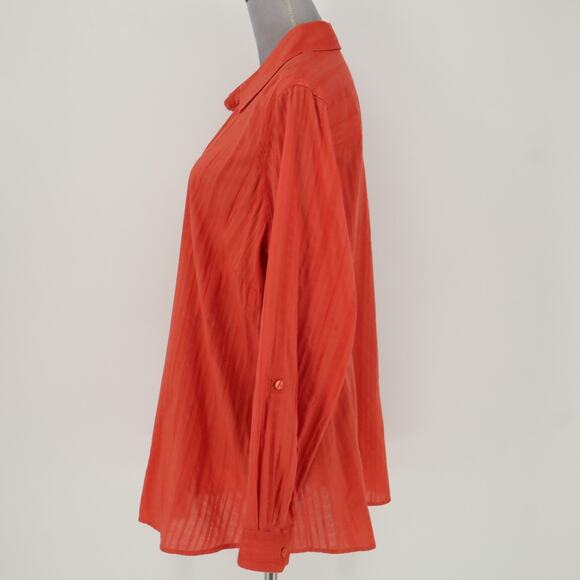 Coldwater Creek Top Plus 2X Orange Textured Cotton Blouse Roll Tab Sleeve Career - Picture 12 of 13